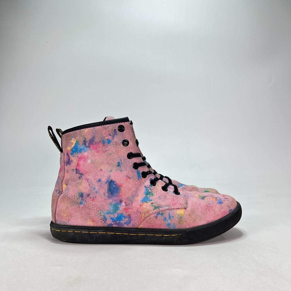 Dr. Martens Sheridan Pink Multi Confetti Suede Paint Combat Boots Women's Size 9